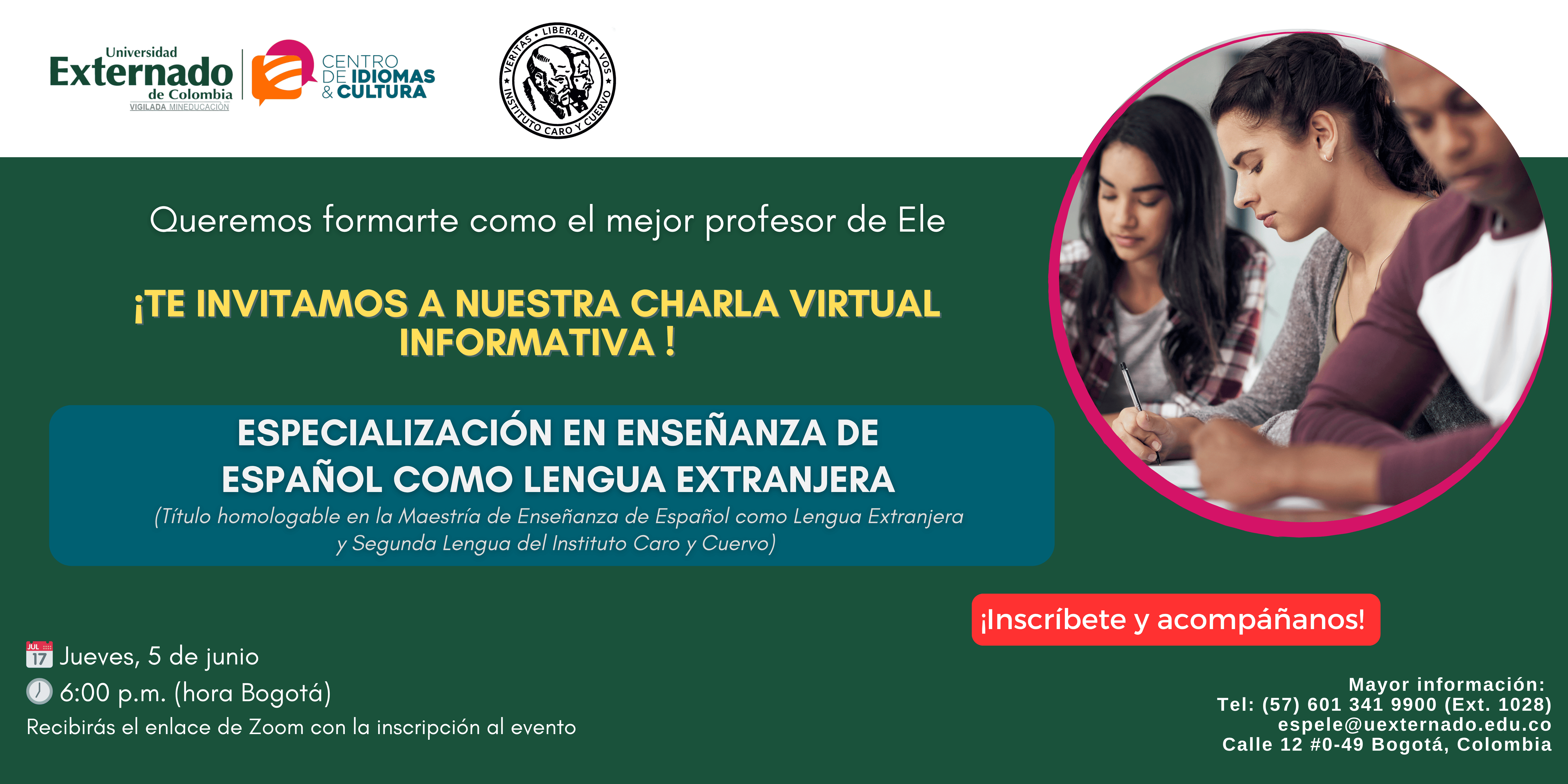 Participa en esta charla virtual organizada por la Universidad Externado de Colombia para conocer detalles sobre su Especialización en Enseñanza de ELE/L2
